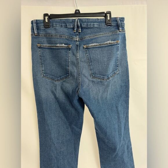 Good American Good Legs Raw Hem Straight Jeans Blue Denim Estimated Size 14/32 - Picture 6 of 8